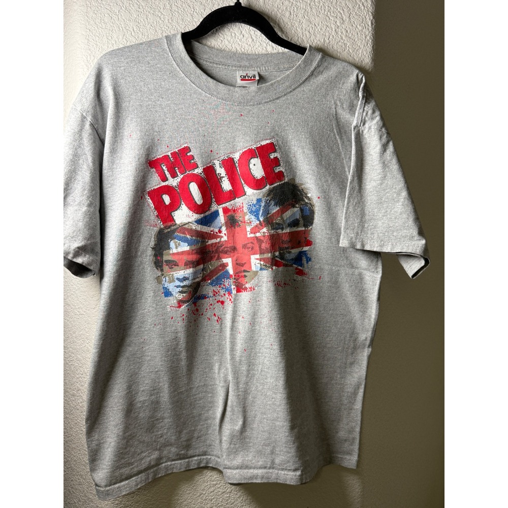 The Police World Tour 07-08 Graphic T-Shirt Gray Anvil L Band Tee Union Jack